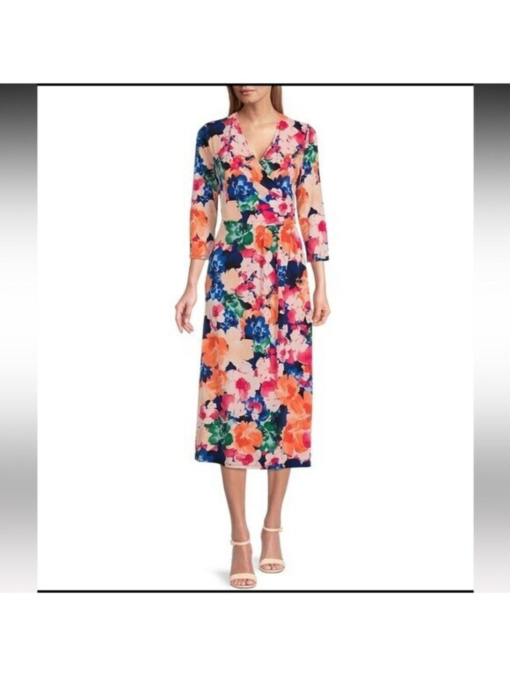 Investments Petite L Soft Separates Mosaic Garden Faux Wrap Midi Dress [COPY]